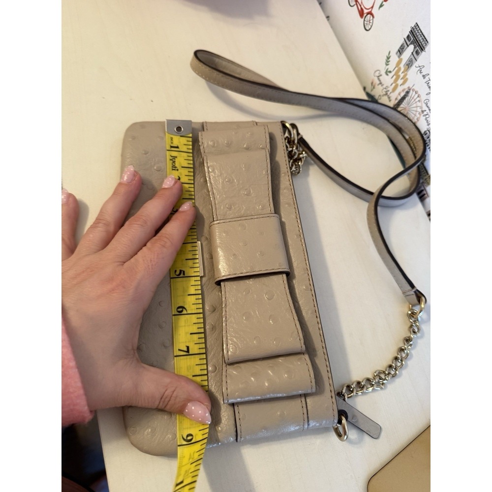 Kate‎ Spade Ballet Bow Ostrich Purse Taupe Cream With Crossbody Strap - Picture 6 of 6